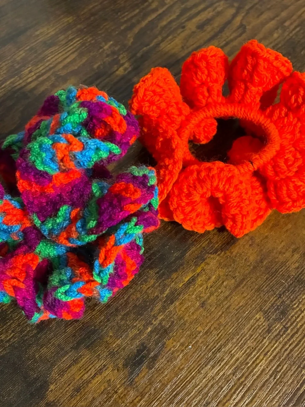 Handmade Crochet Scrunchies - Bright Orange & Multicolor